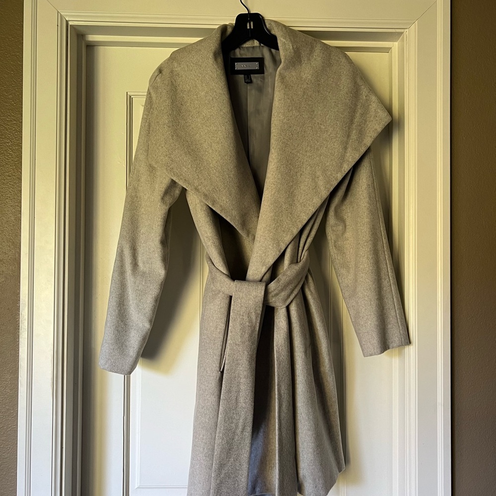 Grey wool wrap coat purchased in Paris. Like new!
